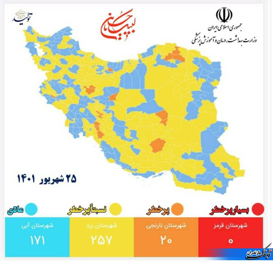 وضعیت رنگ‌بندی کرونایی استان مازندران